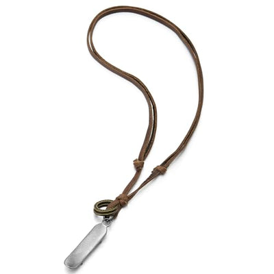 COOLSTEELANDBEYOND Skateboard Pendant, Charm Necklace for Men Women with Adjustable Brown Leather Cord