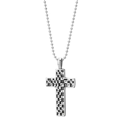 COOLSTEELANDBEYOND Retro Style Cross Pendant of Stainless Steel, Mens Women Necklace, 30 inches Ball Chain