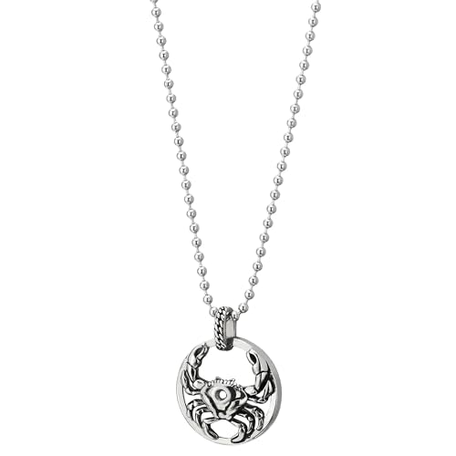 COOLSTEELANDBEYOND Circle and Crab Pendant Necklace Stainless Steel, 24 inches Ball Chain, Mens