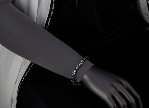 COOLSTEELANDBEYOND Silver Black Byzantine Chain, Satin Finished, Square Braided Link Bracelet for Mens, Stainless Steel
