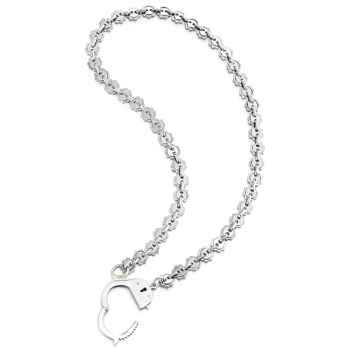 COOLSTEELANDBEYOND Mens Womens Link Chain Handcuff Necklace Silver Color, 22 inches Chain, Punk Rock Hip Hop