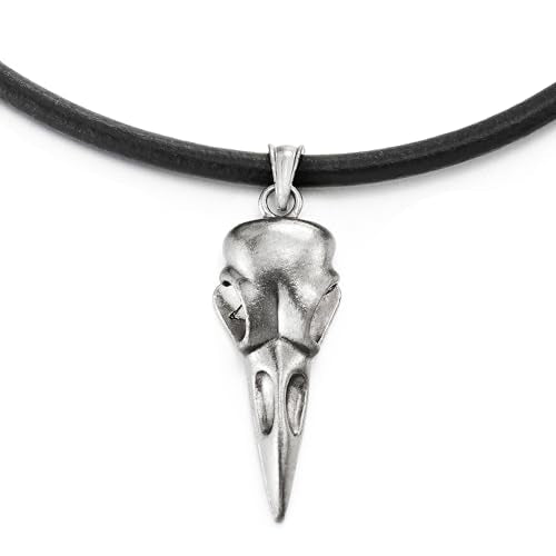 COOLSTEELANDBEYOND Leather Necklace, Eagle Bird Skull Pendant Necklace with Black Leather Cord, for Men and Women