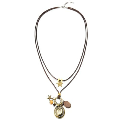 COOLSTEELANDBEYOND Bronze Cowboy Hat Star Pendant, Two-layer Cotton Rope Necklace for Men Women