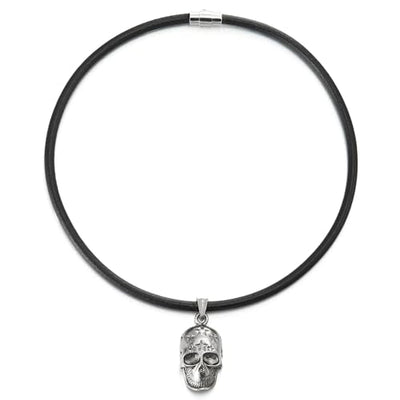 COOLSTEELANDBEYOND Punk Rock Skull Leather Necklace, Mens Women Pendant Necklace with Black Leather Cord