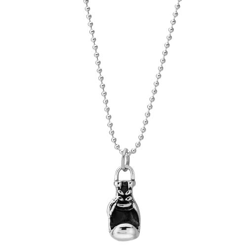 COOLSTEELANDBEYOND Stainless Steel Mens Boxing Glove Pendant Necklace with 24 inches Steel Ball Chain