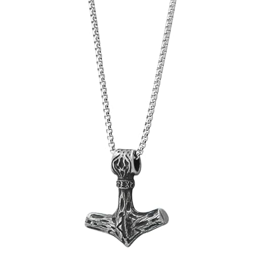 COOLSTEELANDBEYOND Viking Anchor Pendant Vintage Rough Texture, Stainless Steel Mens Necklace, 30 in Wheat Chain