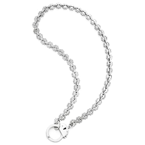 COOLSTEELANDBEYOND Mens Womens Link Chain Handcuff Necklace Silver Color, 22 inches Chain, Punk Rock Hip Hop