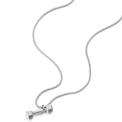 COOLSTEELANDBEYOND Man's Barbell Dumbbell Pendant Necklace with 27 Inches Wheat Chain