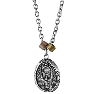 COOLSTEELANDBEYOND Mens Vintage Eagle Pendant Oval Medallion, Charm Necklace with 24 in Rope Chain