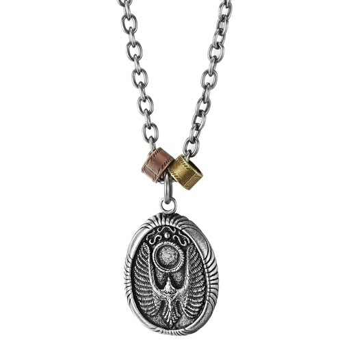 COOLSTEELANDBEYOND Mens Vintage Eagle Pendant Oval Medallion, Charm Necklace with 24 in Rope Chain