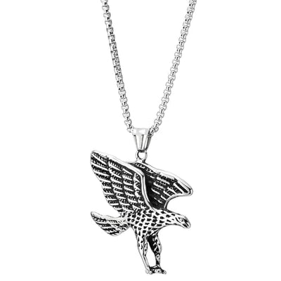 COOLSTEELANDBEYOND Vintage Flying Eagle Pendant Necklace in Stainless Steel, for Men, 30 inches Wheat Chain