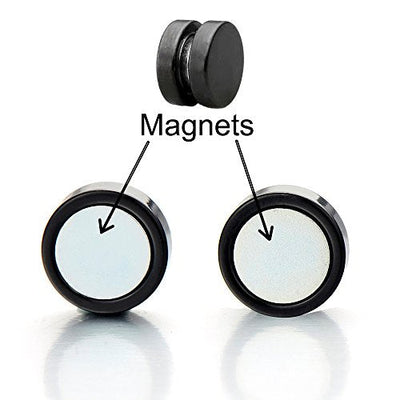 2pcs Magnetic Black Circle Stud Earrings for Men Women, Non-Piercing Clip On Cheater Fake Ear Gauges