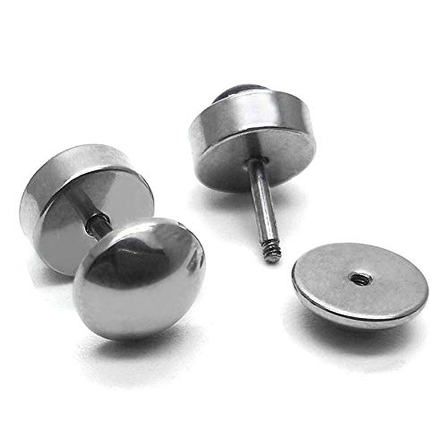 Mens Women 10MM Screw Stud Earrings with Anchor, Steel Cheater Fake Ear Plugs Gauges Illusion Tunnel