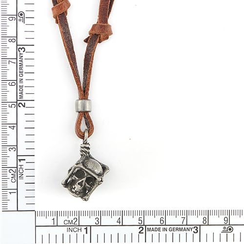 COOLSTEELANDBEYOND Mens Vintage Cube Skull Charm Pendant Necklace with Adjustable Brown Leather Cord