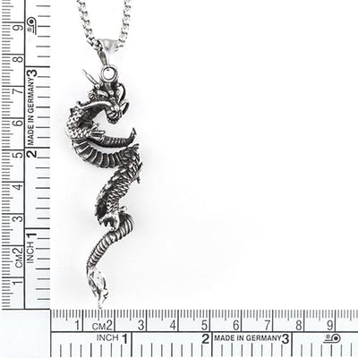 COOLSTEELANDBEYOND Mens Vintage Dragon Pendant, Stainless Steel Necklace with 30 inches Wheat Chain