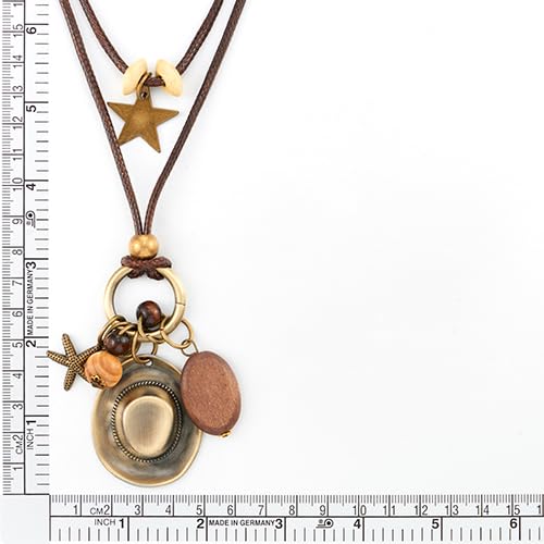 COOLSTEELANDBEYOND Bronze Cowboy Hat Star Pendant, Two-layer Cotton Rope Necklace for Men Women