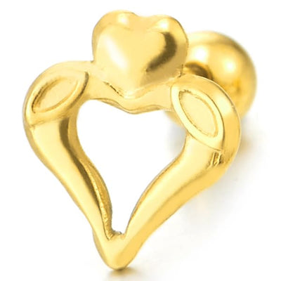 Womens Stainless Steel Gold Color Open Heart Stud Earrings, Screw Back, 2Pcs