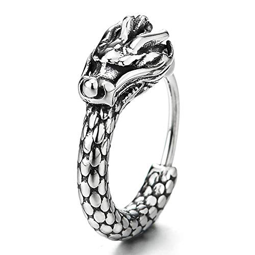 Retro Style Vintage Dragon Scales Huggie Hinged Hoop Earrings for Men Womens, Stainless Steel