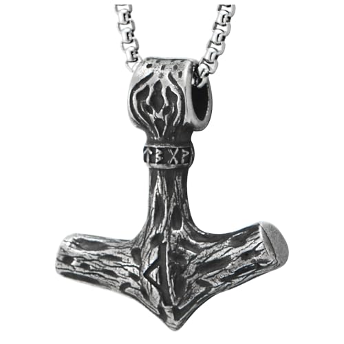 COOLSTEELANDBEYOND Viking Anchor Pendant Vintage Rough Texture, Stainless Steel Mens Necklace, 30 in Wheat Chain