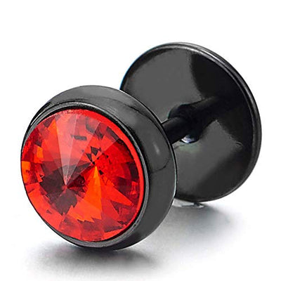 Mens Womens Circle Stud Earrings with Spiked Cubic Zirconia, Steel Fake Gauges Plugs