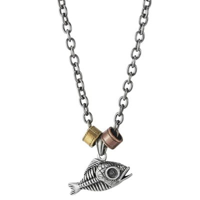 COOLSTEELANDBEYOND Fish Skeleton Pendant, Mens and Women Charm Necklace Gothic Style, 24 inches Rope Chain