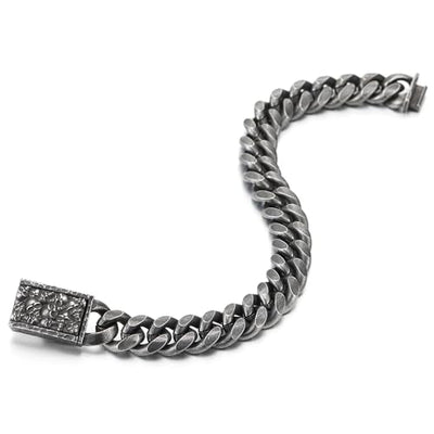 COOLSTEELANDBEYOND Old Metal Finishing Curb Chain Bracelet, Skulls Push-in Box Clasp, Mens Vintage Stainless Steel