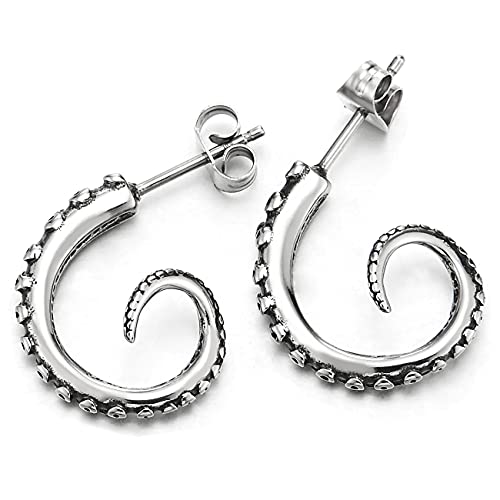 Retro Style Octopus Tentacle Claw Tail Half Hoop Stud Earrings for Man Women, Stainless Steel