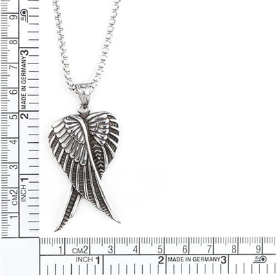 COOLSTEELANDBEYOND Vintage Crossed Wing Pendant Necklace for Mens Women, Stainless Steel, 30 Inches Wheat Chain