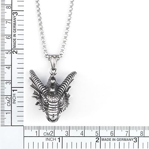 COOLSTEELANDBEYOND Dragon Head Pendant Mens Stainless Steel Vintage Necklace with 30 inches Wheat Chain