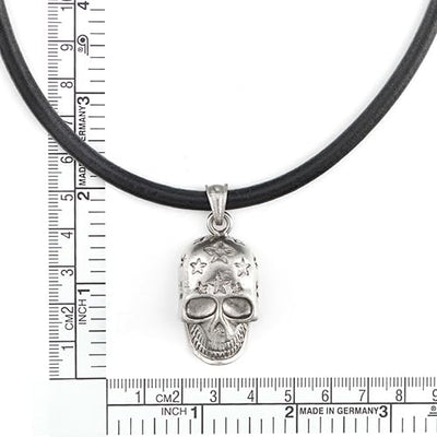 COOLSTEELANDBEYOND Punk Rock Skull Leather Necklace, Mens Women Pendant Necklace with Black Leather Cord