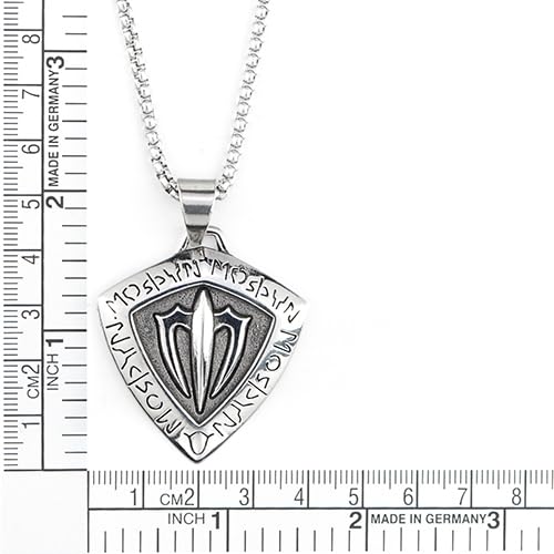 COOLSTEELANDBEYOND Triangle Shield Neptune Trident Poseidon Protection Pendant, Mens Steel Necklace, 30 in Wheat Chain