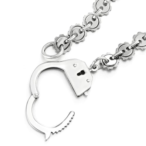 COOLSTEELANDBEYOND Mens Womens Link Chain Handcuff Necklace Silver Color, 22 inches Chain, Punk Rock Hip Hop