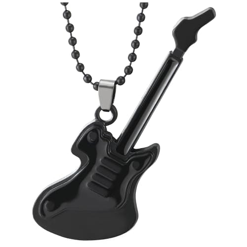 COOLSTEELANDBEYOND Guitar Pendant Black Necklace for Men Women, 27 inches Ball Chain
