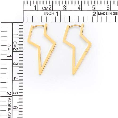 Pair Gold Color Lightning Bolt Hoop Earrings for Women, Stainless Steel Huggie Hinged