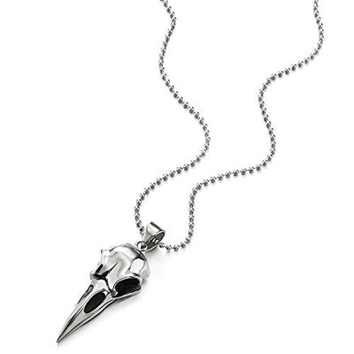 Stainless Steel Mens Womens Eagle Bird Skull Pendant Necklace with 30 Inches Ball Chain, Polished