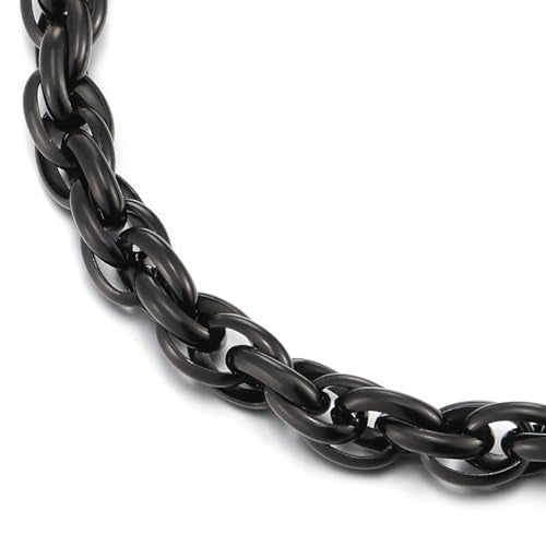 COOLSTEELANDBEYOND Black Braided Link Chain Bracelet for Men, Stainless Steel, Classic, Punk Rock