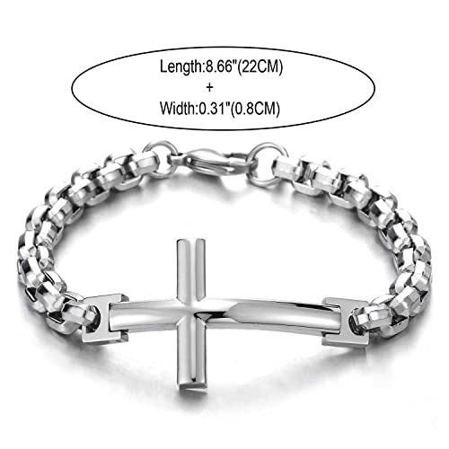 COOLSTEELANDBEYOND Mens Womens Stainless Steel Horizontal Sideway Lateral Cross Link Chain Bangle Bracelet, Polished