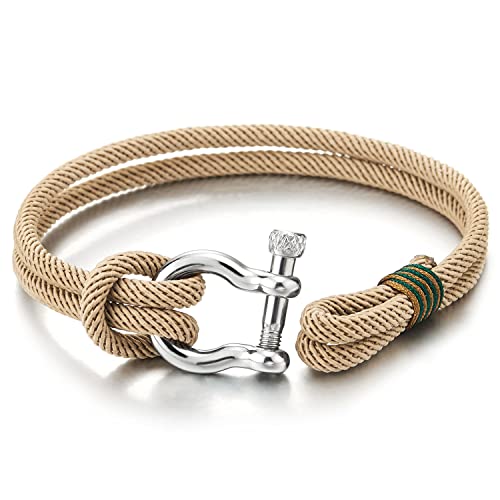 COOLSTEELANDBEYOND Mens Women Steel Screw Anchor Shackles Nautical Sailor Rope Cord Wrap Bracelet Wristband