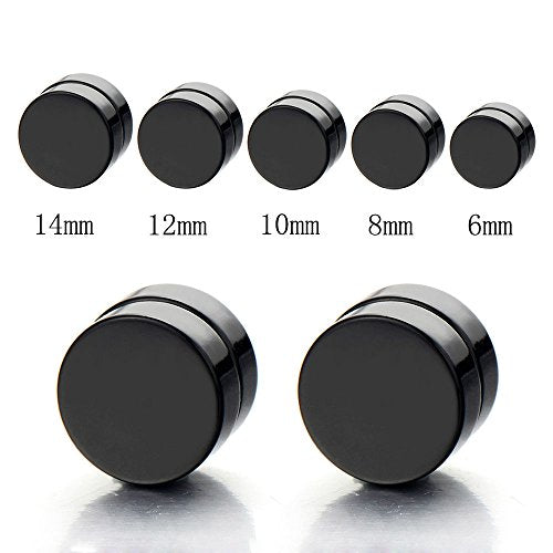 2pcs Magnetic Black Circle Stud Earrings for Men Women, Non-Piercing Clip On Cheater Fake Ear Gauges