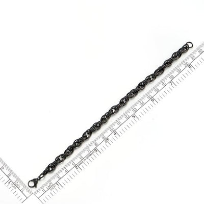 COOLSTEELANDBEYOND Black Braided Link Chain Bracelet for Men, Stainless Steel, Classic, Punk Rock