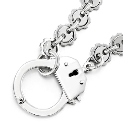 COOLSTEELANDBEYOND Mens Womens Link Chain Handcuff Necklace Silver Color, 22 inches Chain, Punk Rock Hip Hop