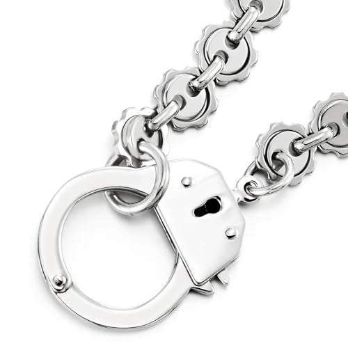 COOLSTEELANDBEYOND Mens Womens Link Chain Handcuff Necklace Silver Color, 22 inches Chain, Punk Rock Hip Hop