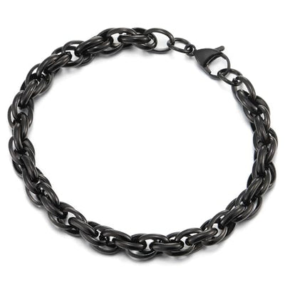 COOLSTEELANDBEYOND Black Braided Link Chain Bracelet for Men, Stainless Steel, Classic, Punk Rock