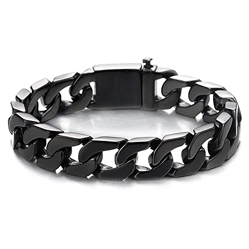 COOLSTEELANDBEYOND Masculine Mens Stainless Steel Large Curb Chain Link Bracelet