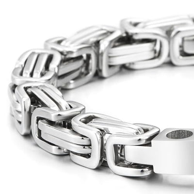 COOLSTEELANDBEYOND Byzantine Link Chain Bangle Bracelet for Men, Anchor Shackle Marine Screw Clasp, Steel Mechanic