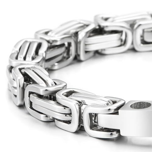 COOLSTEELANDBEYOND Byzantine Link Chain Bangle Bracelet for Men, Anchor Shackle Marine Screw Clasp, Steel Mechanic