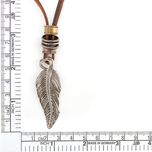 COOLSTEELANDBEYOND Retro Style Feather Pendant Unisex Necklace for Mens Womens with Adjustable Brown Leather Cord