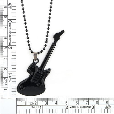 COOLSTEELANDBEYOND Guitar Pendant Black Necklace for Men Women, 27 inches Ball Chain