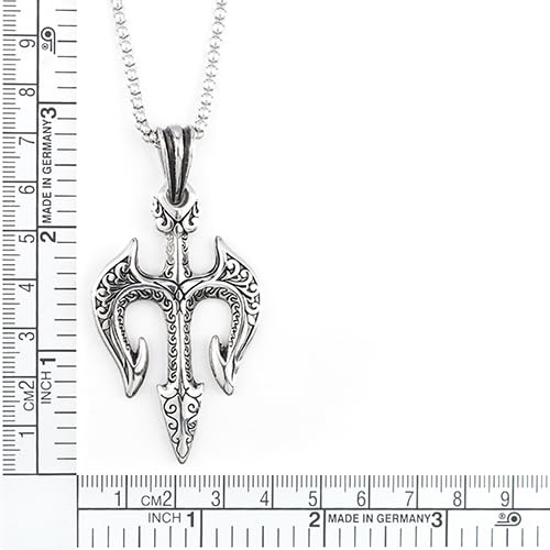 COOLSTEELANDBEYOND Neptune Trident Poseidon Protection Pendant, Stainless Steel Men Necklace, 30 in Wheat Chain