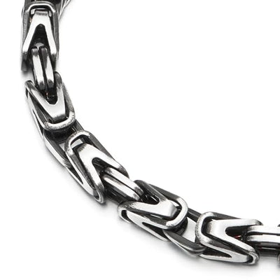 COOLSTEELANDBEYOND Silver Black Byzantine Chain, Satin Finished, Square Braided Link Bracelet for Mens, Stainless Steel